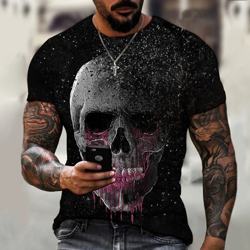 Mados vasaros T-shirt 2021 3D kaukolė spausdinti vyriški trumparankoviai marškinėliai kvėpuojantis atsitiktinis streetwear viršuje negabaritinių vyrų 110-6XL 3