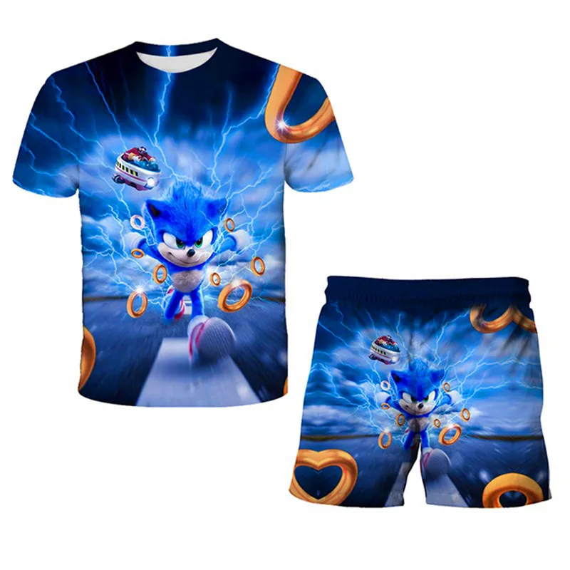 2021 m. Vasarą Vaikams Drabužių Sonic 3d Spausdinimo Kostiumai Bamblys Merginos Rinkiniai Top+shorts 2vnt Rinkiniai Sportinis Kostiumas Atsitiktinis Kūdikis Rinkiniai Berniukų Drabužiai 4