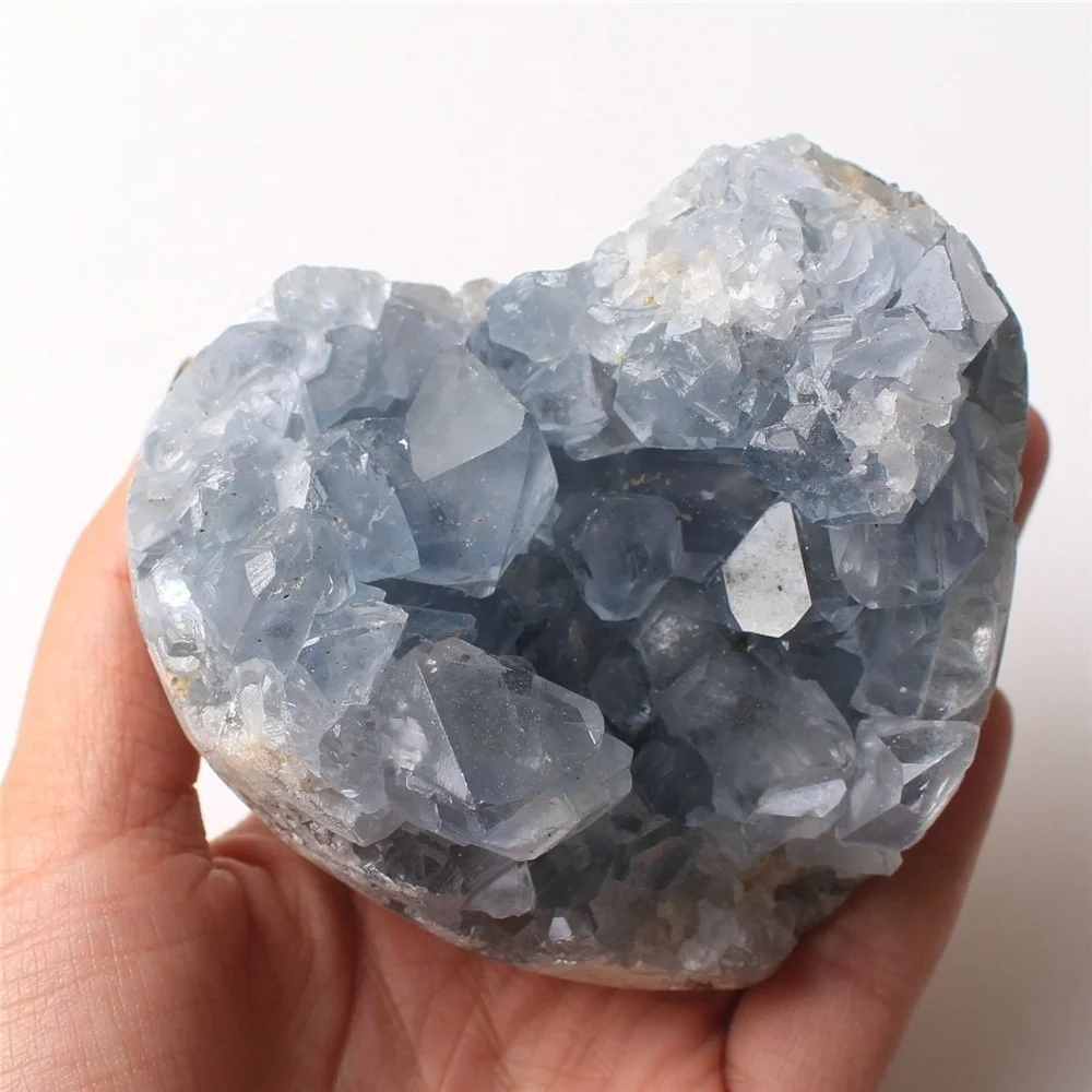 100g-400g Natūralaus Dangus Mėlynas Celestite Kristalų Širdies Formos Kvarco Geode Grupių Gydymo Akmens Dekoras 4