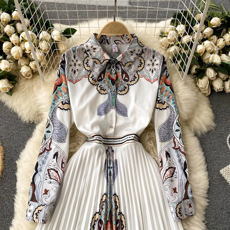 Elegantiškas Retro kilimo ir tūpimo Tako Deaigner Pavasarį, Rudenį Marškinėliai Suknelė Moterims moteriški ilgomis Rankovėmis Printted Slim Plisuotos Vidutinio ilgio Suknelės 4