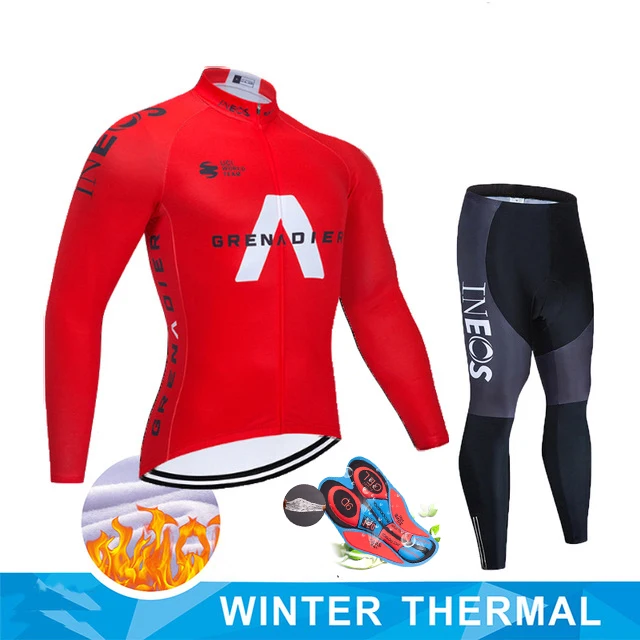 INEOS Žiemą dviračiais drabužių Komanda 2021 dviračių džersis nustatyti Šilumos Vilnos ilgomis Rankovėmis Sportinę Lenktynių Pro Jersey Kostiumas Vyrams 4