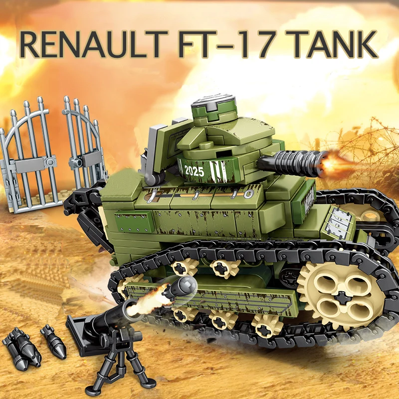 Karinės Prancūzijos Renault FT-17 Mūšis Lengvasis Tankas Armijos Ginklu Modelio Blokai Kit Plytų Berniukas Vaikams, Žaislai, Vaikams, Dovanų WW2 4