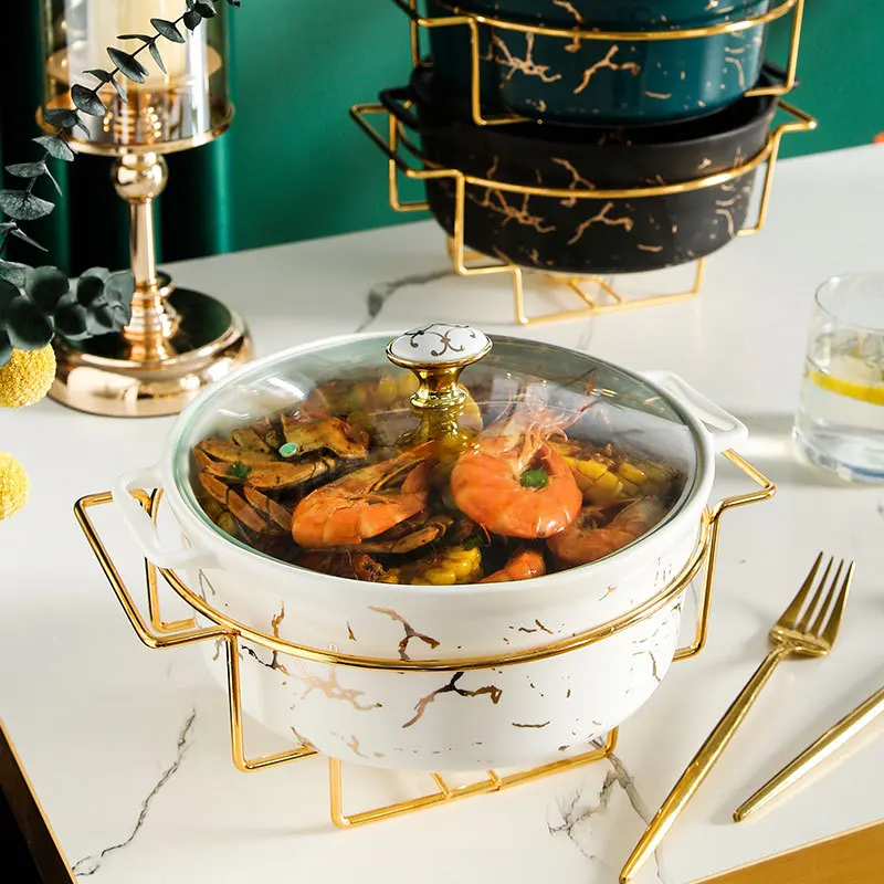 Marmuras, auksas modelis Šiaurės ausis keraminiai puodai namų sriubos puodą, dubenį stalo kūrybos puodą stovas su žvakių laikiklis 4