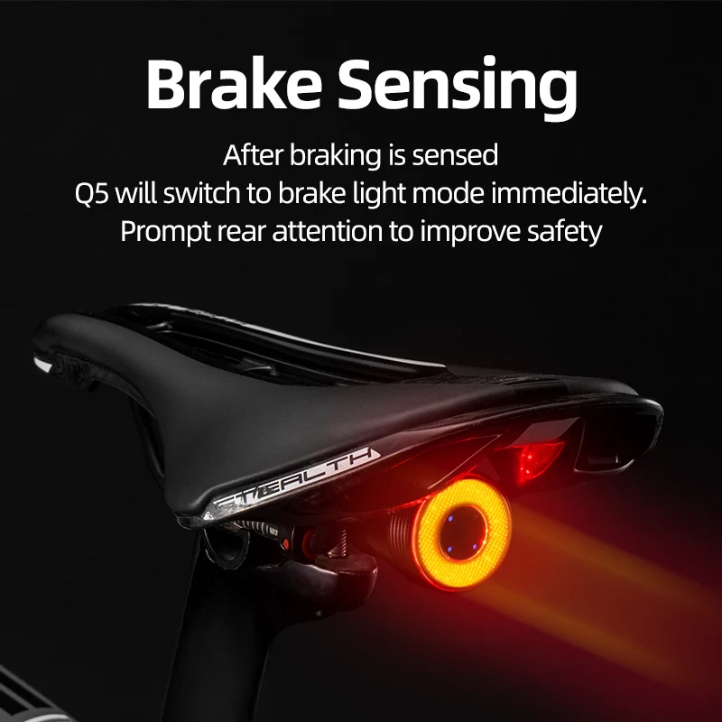 ROCKBROS Dviračių Smart Auto Stabdžių Šviesos Jutimo IPx6 Vandeniui LED Įkrovimo Dviračių užpakalinis žibintas, Dviračio Galinis Žibintas Priedai Q5 4