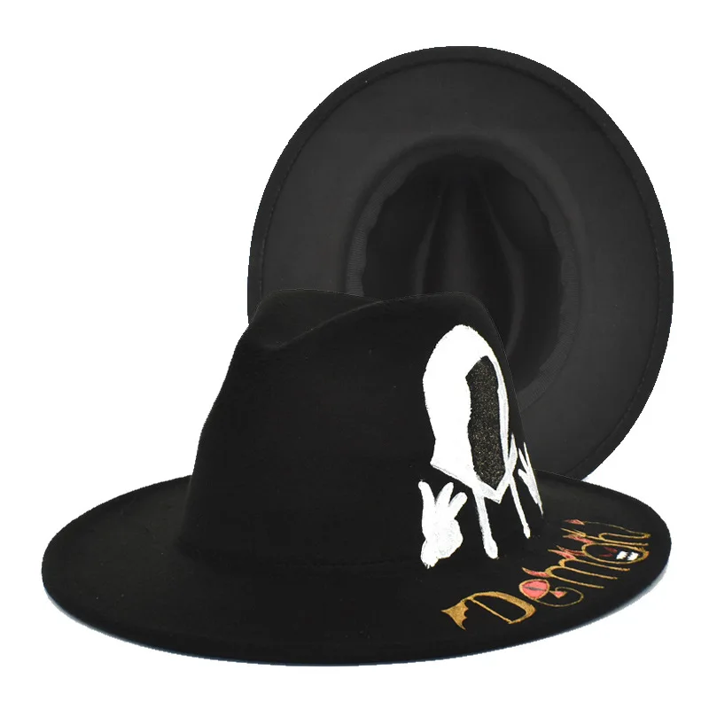 Mados dažytos saulės skrybėlę pavasarį ir rudenį moterų naujos ranka-dažytos vilnonių skrybėlę top hat džiazo skrybėlių mados vyrų vilnonių skrybėlę 4