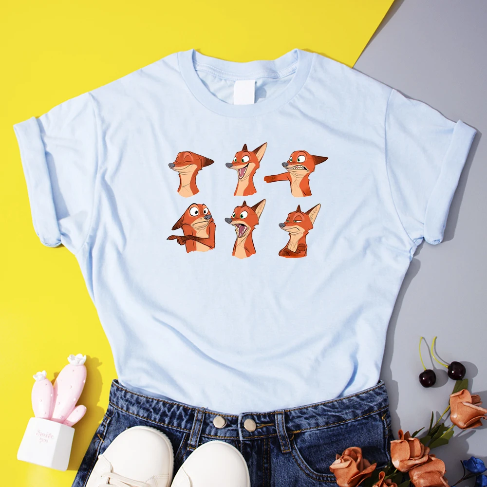 Nick Fox, Judy Triušis Mados marškinėliai Disney Zootopia T-Shirts Vasaros Cool Moterų Tee Marškinėliai Laisvalaikio Kawaii Animacinių filmų Lady Marškinėliai 4