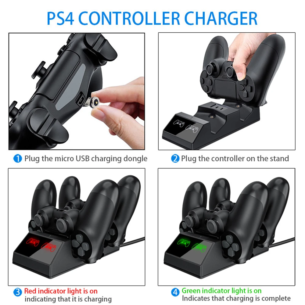 Už PS4 valdytojas įkroviklis USB įkrovimo bazė su LED šviesa, tinka Sony Playstation 4 PS4 Pro Slim belaidis valdiklis 4
