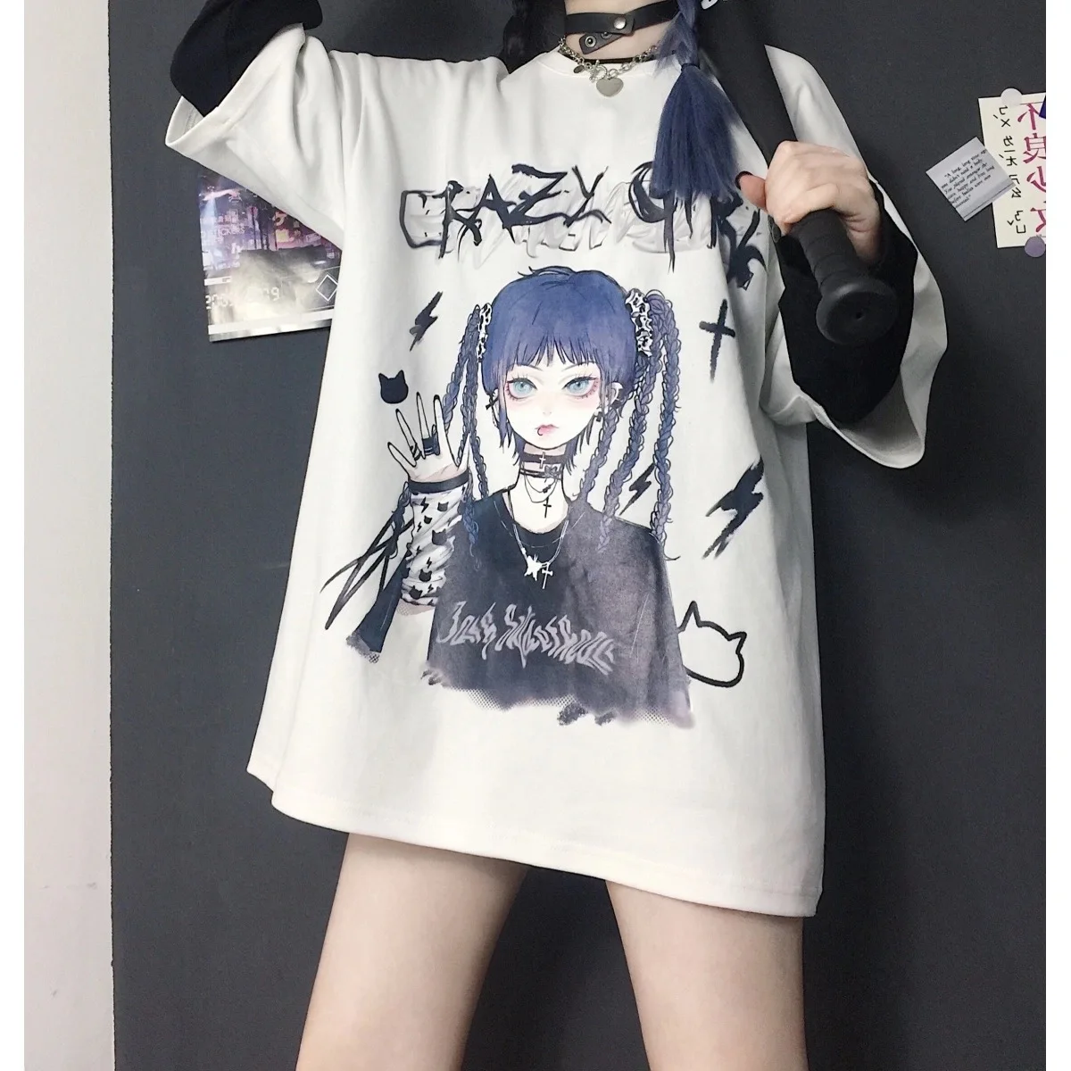 Moterys Anime Moterų T Shirts Harajuku Grafinis T-shirt Atsitiktinis marškinėliai Šalis Diena marškinėliai trumpomis Rankovėmis Negabaritinių Moterų Anime Drabužiai 4