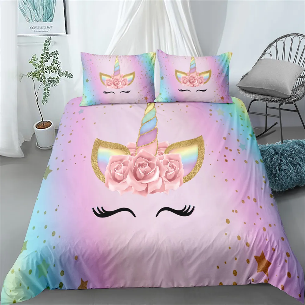 Pasakos vienaragis spalvingas patalynės komplektas dvivietis double queen ' king size lovos skalbiniai nustatyti Animacinių filmų spausdinimo dizainą vaikams su užvalkalas 4