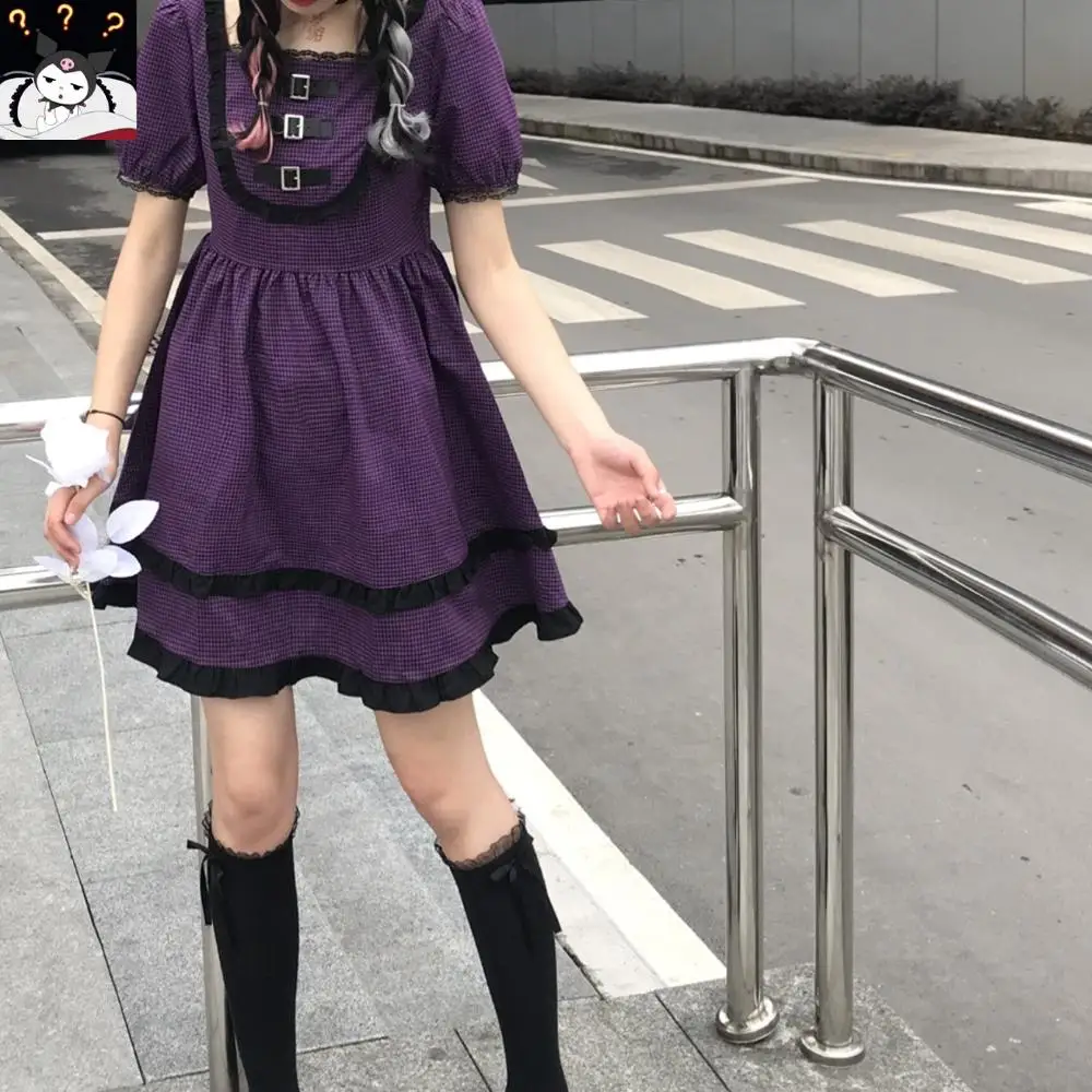 Gothic Lolita Dress Harajuku Vintage Stiliaus Raudonos Pledas Sluoksniuotos Rankovėmis Suknelė Kolegijos Retro Stiliaus Dizaino Prasme Cool Girl 4