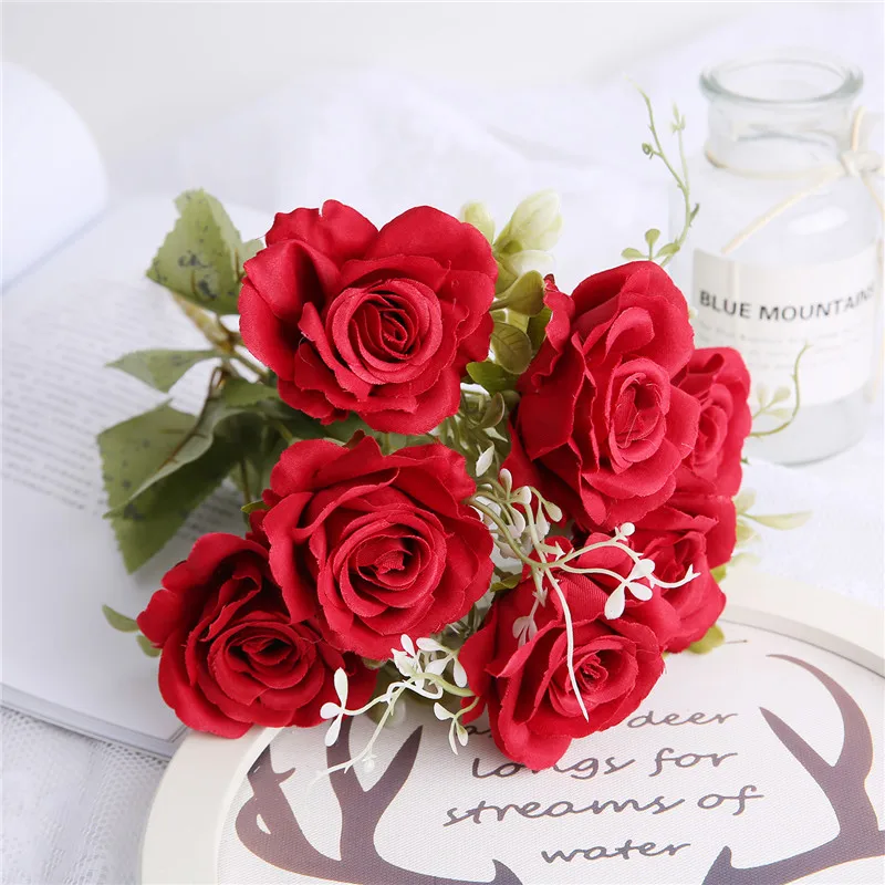 7 Rožės Krūva Modeliavimas Dirbtinių Gėlių Vaza Vestuvių Dekoravimas Puokštė 