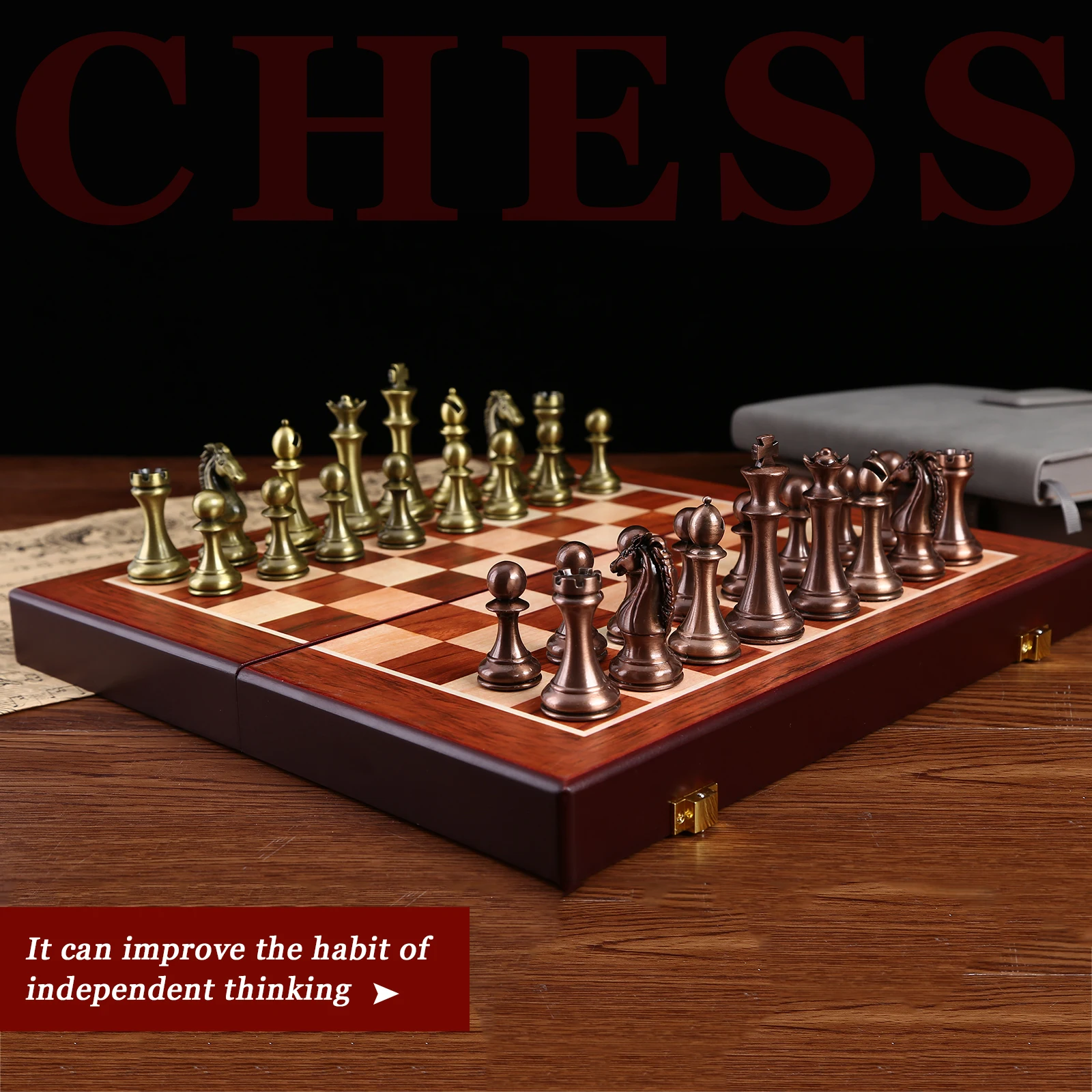 Tarptautinės Šachmatų Rinkinį Lankstymo Medinė Šachmatų Lenta Klasikinis Metalo Gabalų Rinkinys Standartinė stalo Žaidimas, skirtas Vaikams, Suaugusiems 4