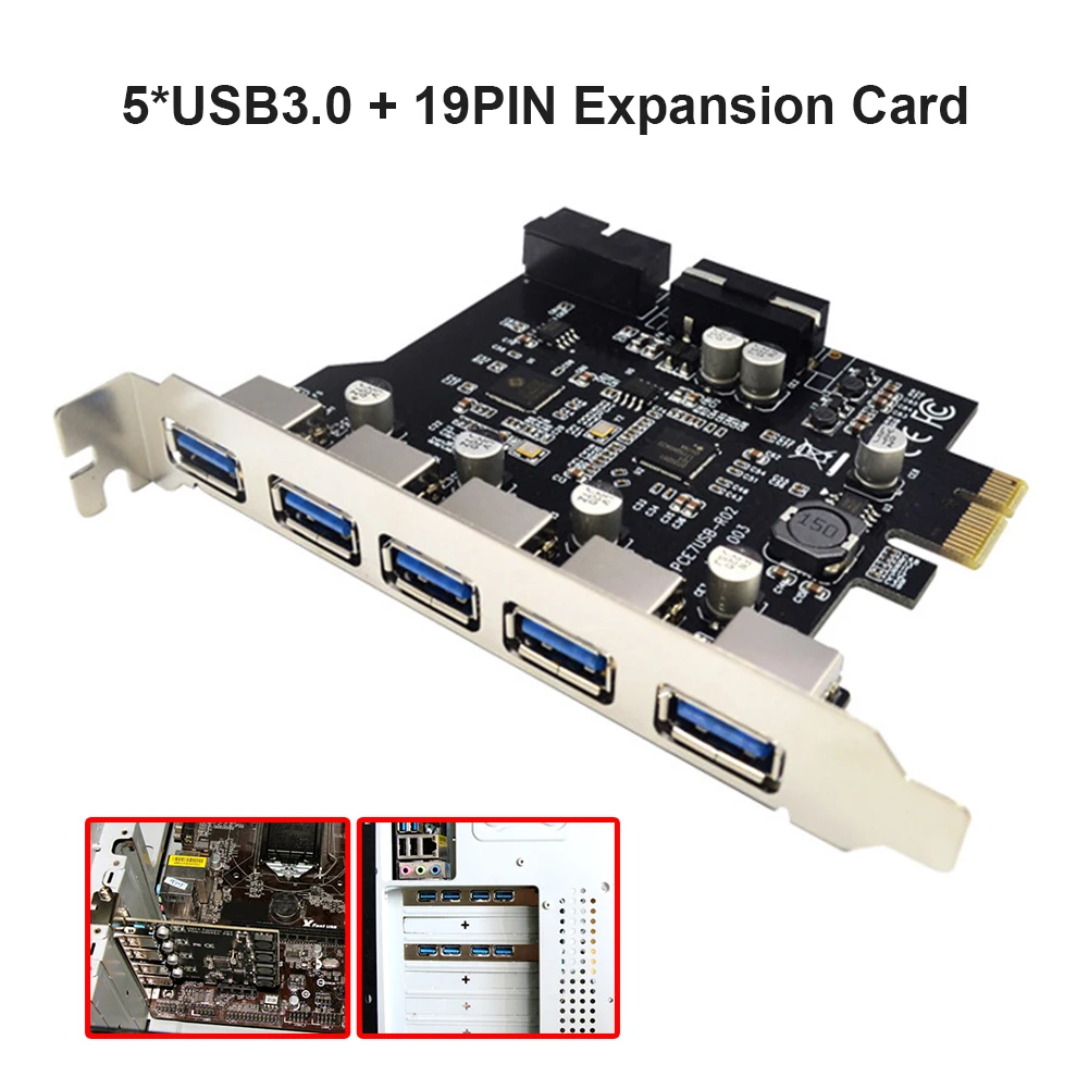 USB 3.0 PCI-E Išplėtimo Plokštę 5 Uostai KONCENTRATORIUS Adapteriu KOMPIUTERIO PCI Express Extender Modulis Valdybos LINUX sistema 4