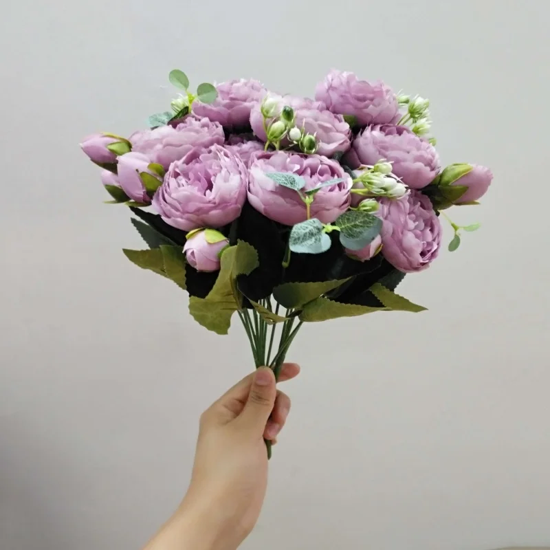 30cm Rose Pink Silk Bijūnas Dirbtinių Gėlių Puokštė 5 Dideli Galvos ir 4 Bud Pigūs Netikrą Gėlės Namuose Vestuvių patalpų Apdaila 4