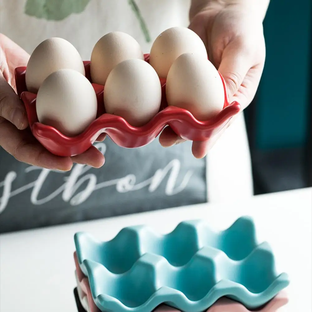 Kiaušinių Laikiklis Anti-Slip 6 Tinklus Keramikos Ekologiškų Kiaušinių Konteinerių Virtuvė 4