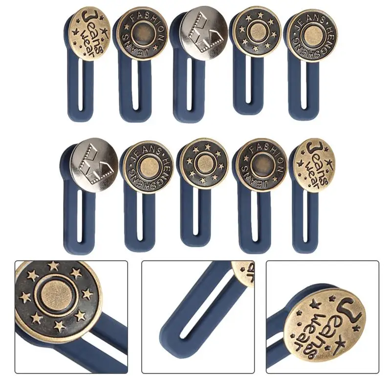10 Pcs Free Sewing Buttons Retractable Jeans Waist Button Metal Extended Buckles Pant Waistband Expander DIY Sewing Button 4