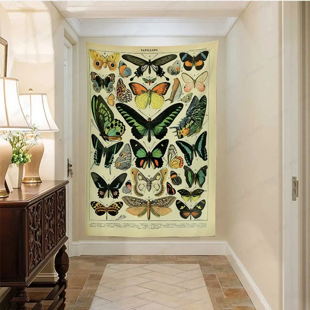 Gobelenas Sienos Kabo Dekoro Miegamojo Kambarį Derliaus Augalų Atlasas Vaisių, Gėlių Papilio Rūdos Iliustracijos Menas, Sienų Apdailai 4