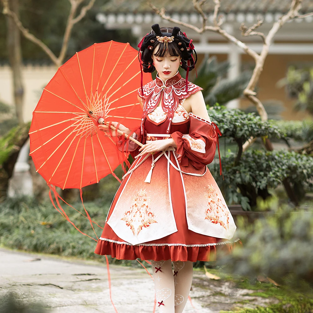 Melonshow Lolita Dress Plius Dydžio Raudonos Kinų Stiliaus Saldus Princesė Viktorijos Suknelė Moterims Kawaii Drabužius Cosplay Kostiumas 4