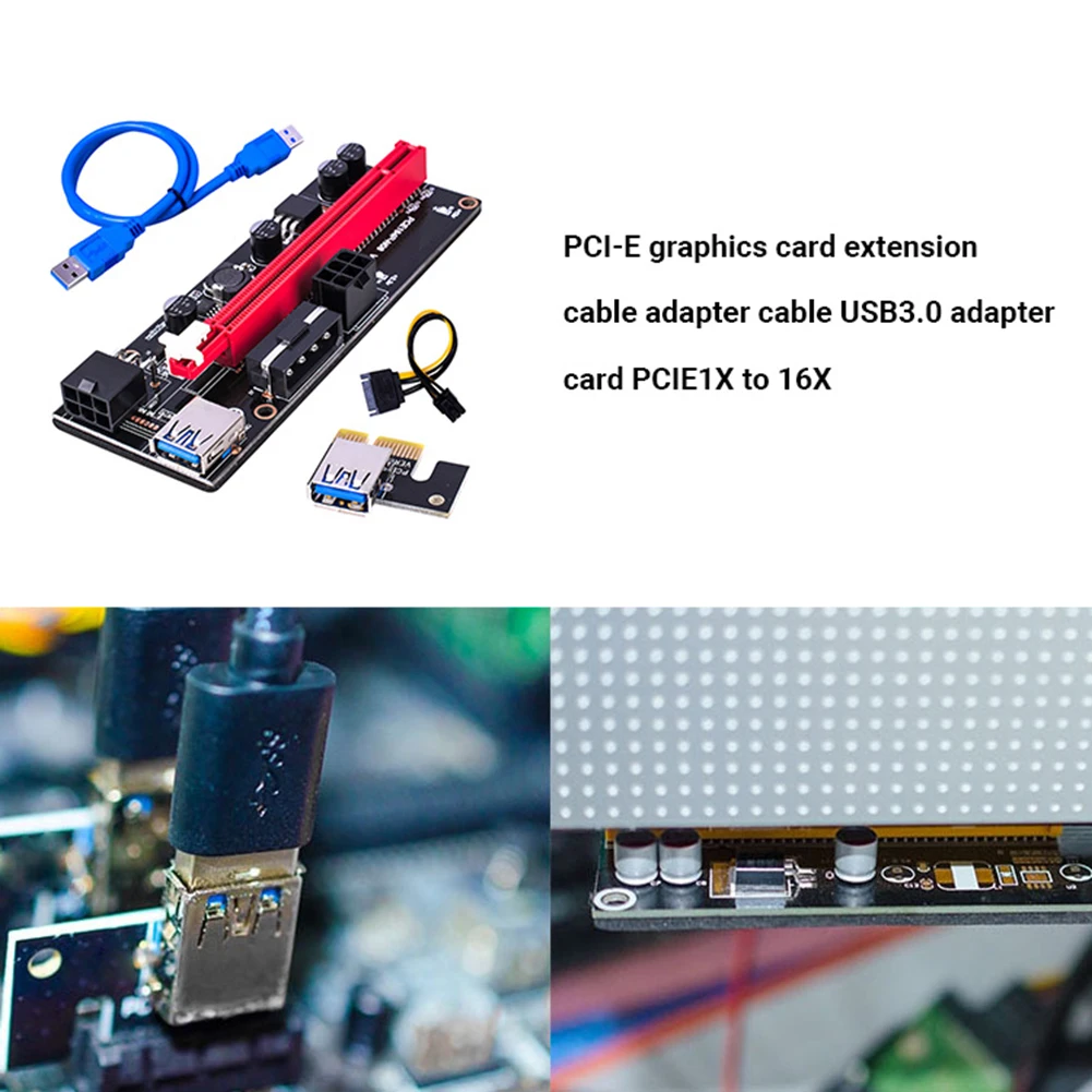 PCI-E Riser Card PCI Express 1X iki 16X Extender PCIe Adapteris 4Pin 6Pin Power Stove Kortelės Adapteris USB 3.0 BTC ETH Kabelis 4