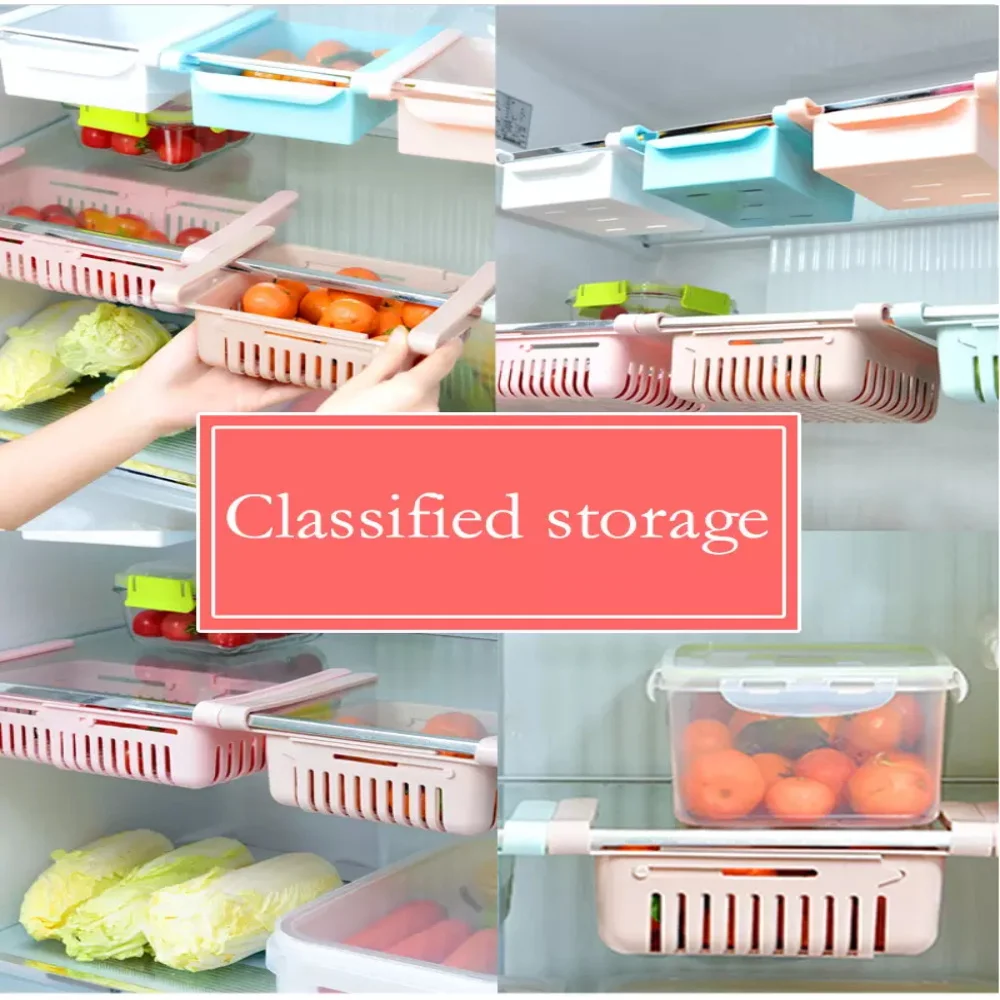 Reguliuojamas Plastikinio Šaldytuvas Laikymo Krepšiai, Traukti iš Stalčių Virtuvės Reikmenys Saugojimo Konteineris Šaldytuvas Organizatorius 4