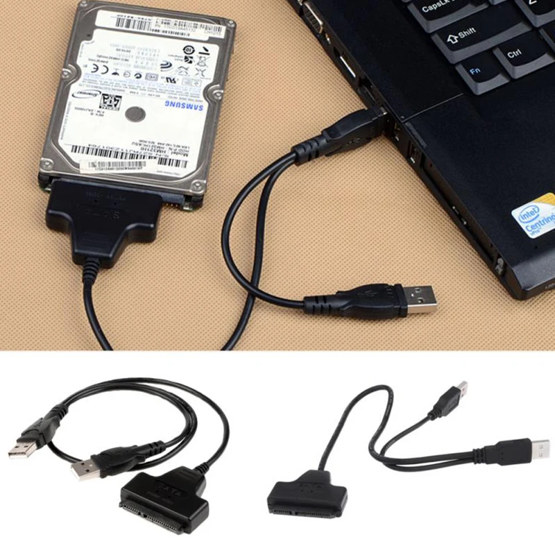 Adapterio Kabelis Dviguba USB jungtys 2.5 HDD SSD Kietąjį Diską Sata į USB Adapteris USB 3.0-2.0 prie Sata 3 Laidas Skaičiuoklė 4