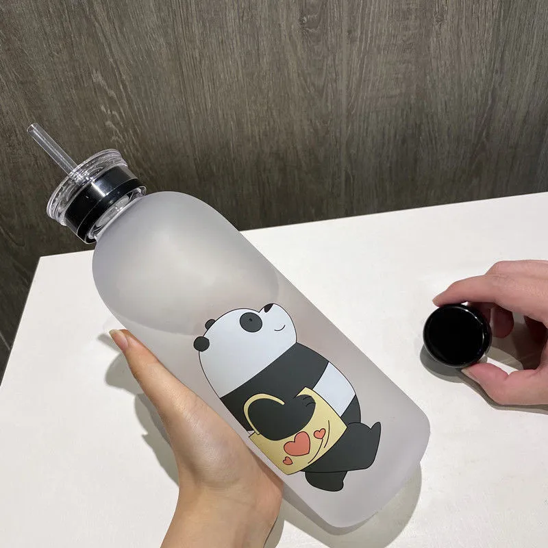 1000ml Plastikinio Butelio Animacinių filmų Matinio Vandens Puodelį nepralaidžiose Drinkware Panda Bear Modelio Skaidrios Sporto Geriamojo Vandens Butelis 4