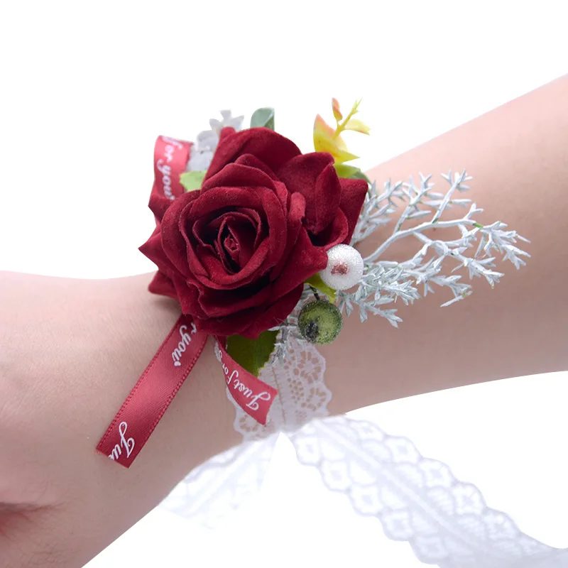 2 vnt Bridesmaid, Švelnus, Kaip Tu Sagės Riešo Gėlių Flanelė Modeliavimas Gėlių, Vestuvių Prom Naujai 30 4