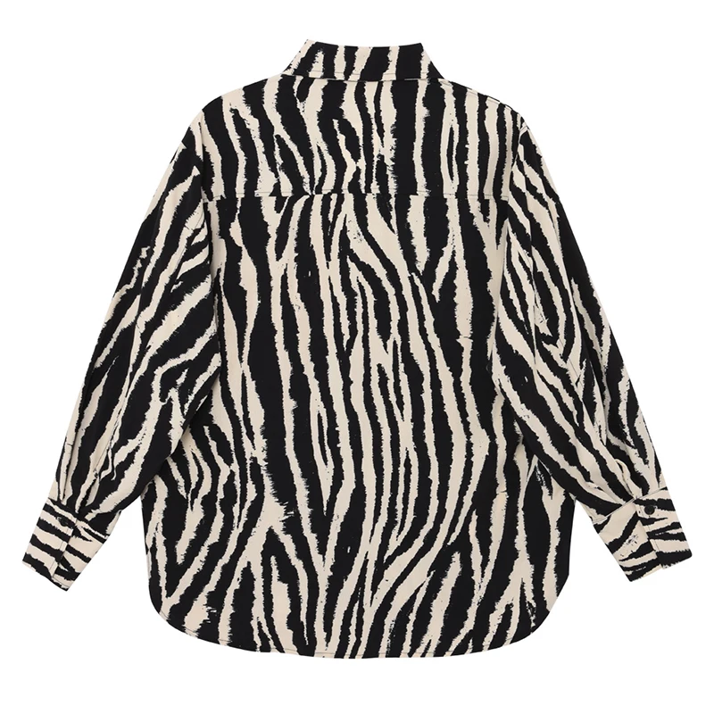 [EAM] Moterys Black Didelis Dydis Zebras Spausdinti Nereguliarus Palaidinė Naujas Atvartas ilgomis Rankovėmis Laisvi Marškinėliai Mados Pavasario Rudens 2021 1DD6887 4