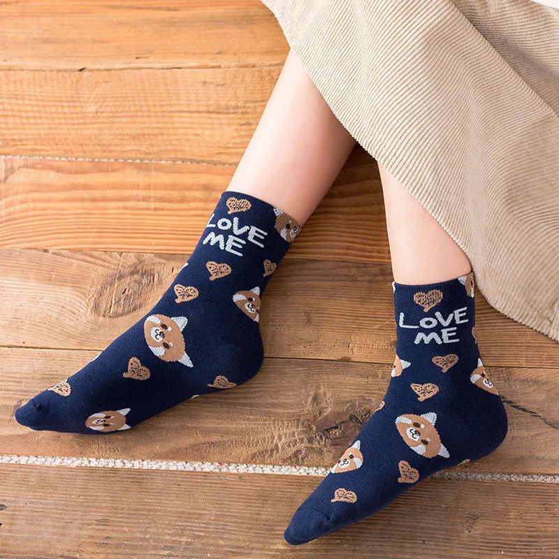 Gyvūnų spausdinti kawaii mielas korėjos stiliaus moteris katė panda medvilnės calcetines meias mulher skarpetki calcetas kojinių kalėdų dovana 4