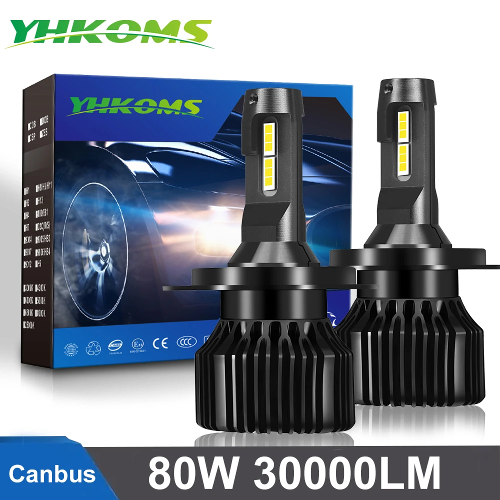 YHKOMS Canbus 80W 30000LM H4 H7, LED Automobilių Žibintai H1 Lemputes H3 9005 9006 H8, H9 H11 H16 5202 9004 9007 H13 880 881 9012 D2, D4 4