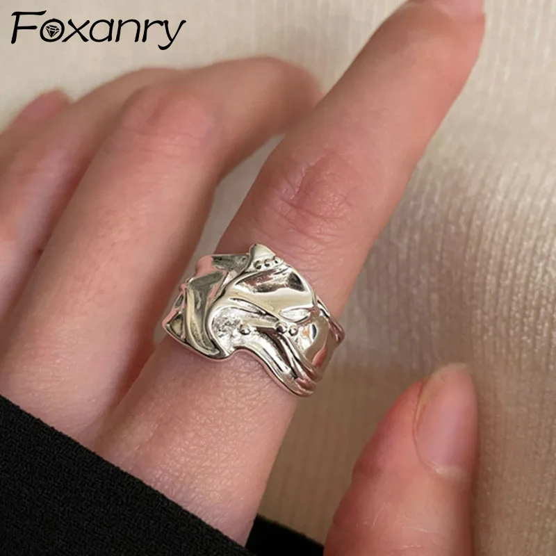 Foxanry 925 Sterlingas Sidabro Sužadėtuvių Žiedai Nauja Tendencija Elegantiškas Unikalus Raukšlės Dizainą Putojančio Cirkonis Nuotakos Papuošalai Dovana Moterims 4