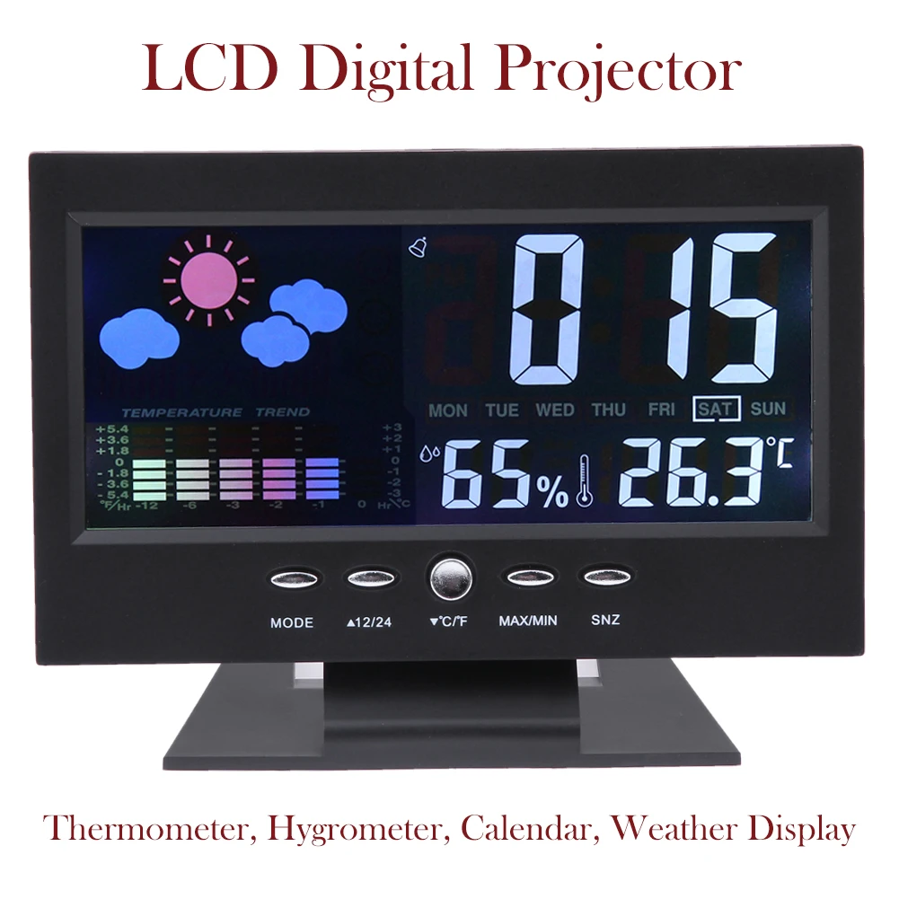Namų LCD Skaitmeninis Projektorius Super Didelis Ekranas Termometras su Drėgmėmačiu Kalendorius Orų Display Multi-funkcija Skaitmeninis Matuoklis 4