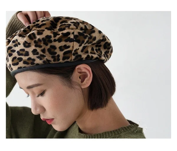 Naujas Mados Leopard Beretės Šiltas Žiemą Moterys Beretė Pintas Baggy Mezgimo Kablys Beanie Skrybėlių Slidinėjimo Kepurė 4
