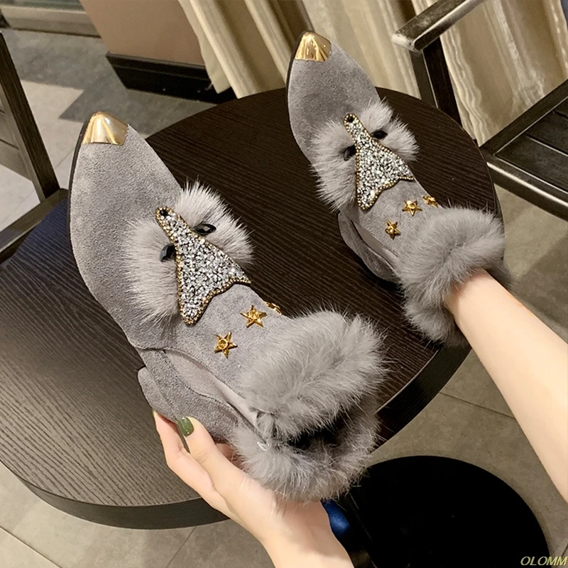 Karšto Pardavimo fox modelio žiemos butas mokasīni, moterų metalo pažymėjo tne blizgučiai kailio mokasinai prekės ženklo dizainas baleto butai ponios batų 4