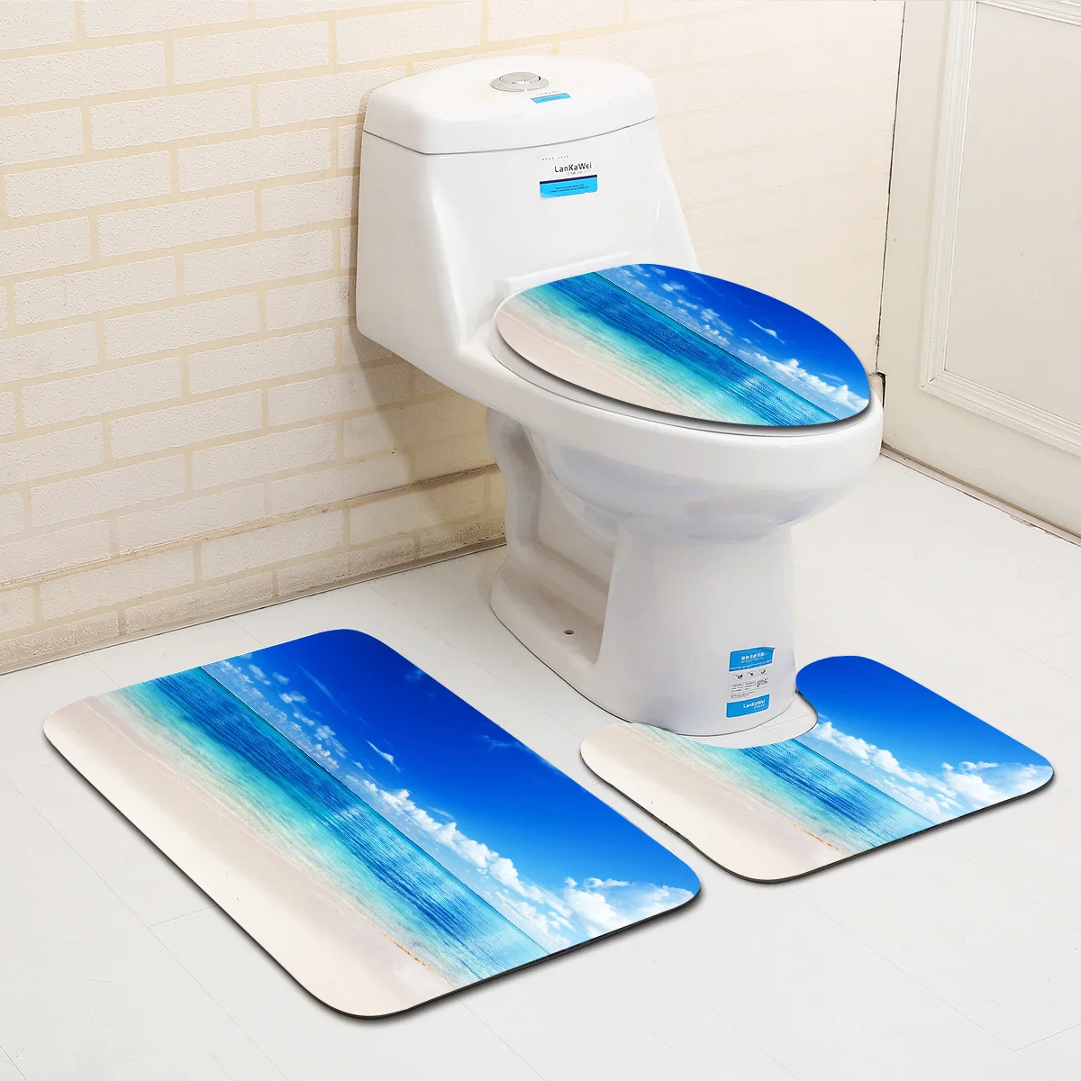 Ocean view tualetas trys grindų kilimėlis vonios kambarys 3 rinkiniai 4