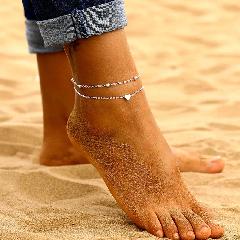 Moterų Anklet Bohemijos Sluoksniuotos Širdies Anklet 2020 Metų Vasaros Paplūdimio Anklets Ant Kojos Kulkšnies Apyrankės Moterims Kojų Grandinės 4