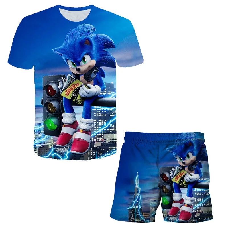 Naujas Animacijos Super Sonic T marškinėliai Kelnės Rinkiniai Anime Vaikams Marškinėliai Vaikams Drabužių Berniukų Marškiniai + Kelnės Vaikams Drabužių Rinkinius, nuo 4 iki 14 Y 4