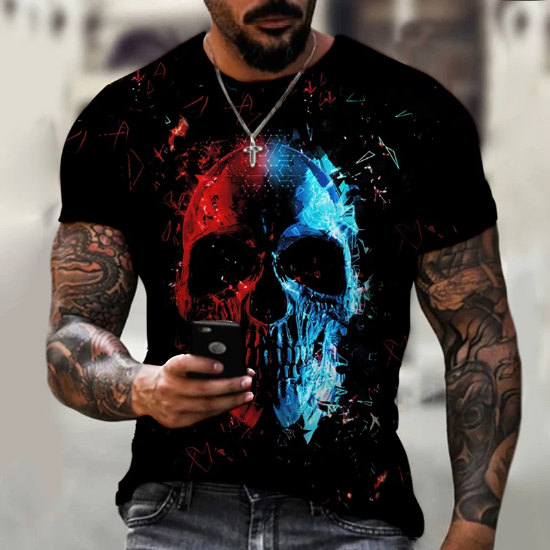 Mados vasaros T-shirt 2021 3D kaukolė spausdinti vyriški trumparankoviai marškinėliai kvėpuojantis atsitiktinis streetwear viršuje negabaritinių vyrų 110-6XL 4