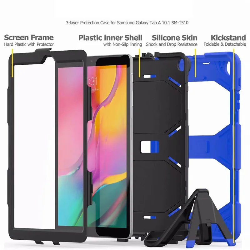 Sunkiųjų Silikono Sunku Padengti Raštas Stovėti Planšetinį kompiuterį Samsung Galaxy Tab 10.1 2019 T515 T510 SM-T510 T515 Rubisafe Funda 4