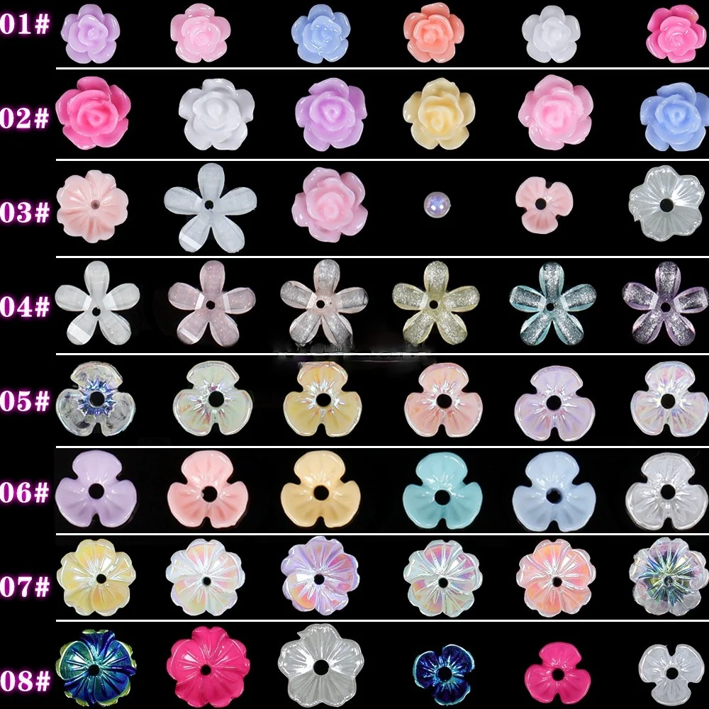6Grids/Pak 3D Išaugo Įvairių Žiedlapis Derva, Glazūruoti Gėlių Pearl Arylic Nagų Dailės kalnų krištolas Brangakmenių Papuošalai, Manikiūras 