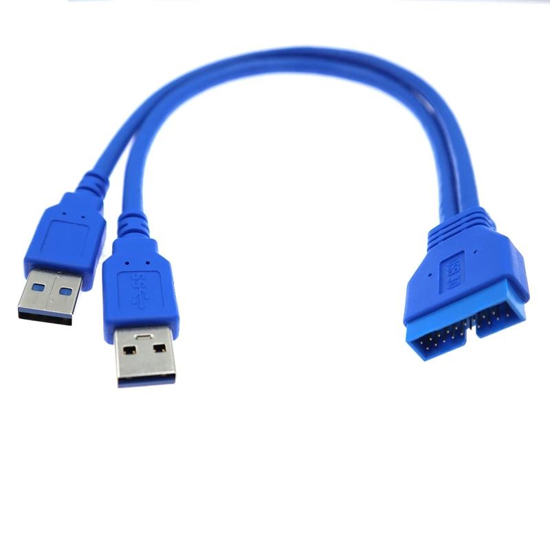 25cm dvigubas 2-port USB3.0 USB 3.0 vyras su 20Pin pagrindinėje plokštėje male kabelio kompiuterių host adapteris 19-pin USB prailginimo kabelis 4