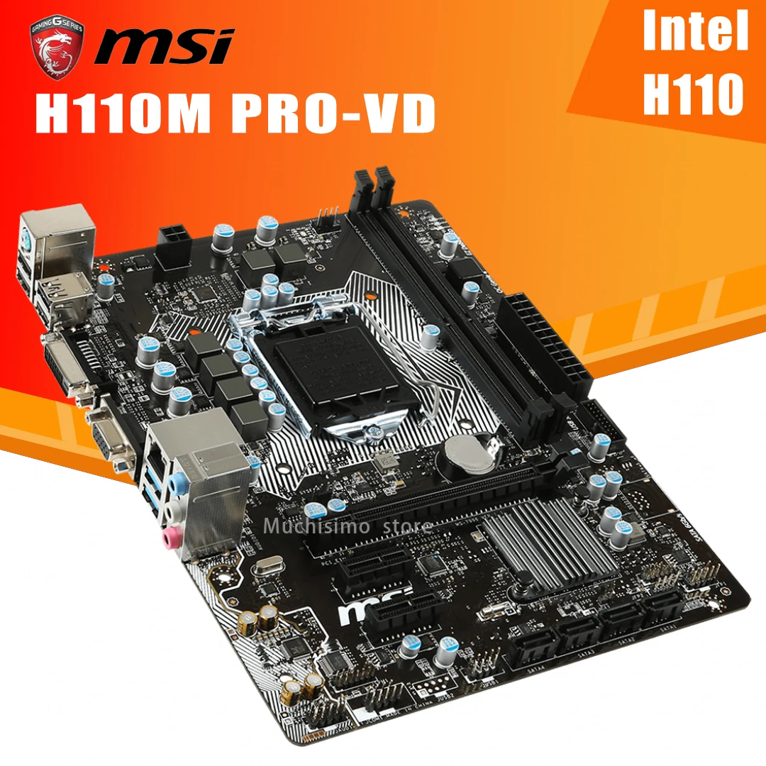 LGA 1151 MSI H110M PRO-VD Plokštė Parama Intel 6-Gen i7 i5, i3 CPU DDR4 32GB PCI-E 3.0 Desktop Intel H110 Placa-Mãe 1151 5