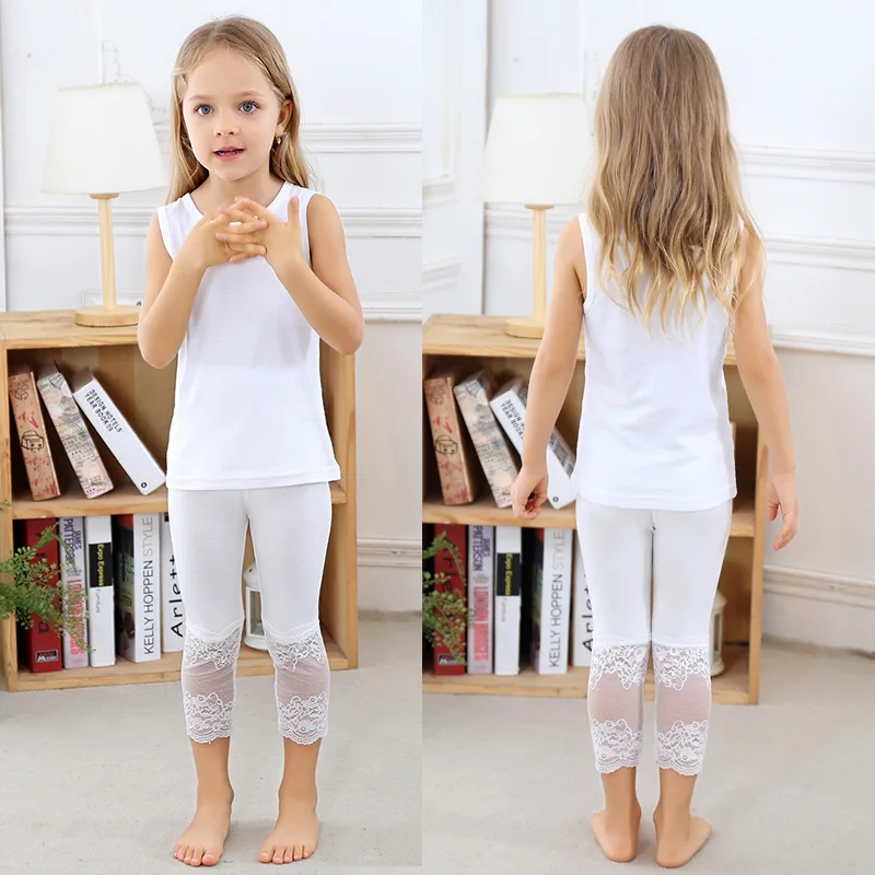 Nėrinių medvilnės antblauzdžiai amžius 3 - 10 metų kūdikių mergaitės, balta šokių kelnes 2021 naujas vasaros vaikų drabužiai vaikams paprastas atsitiktinis kelnės 5