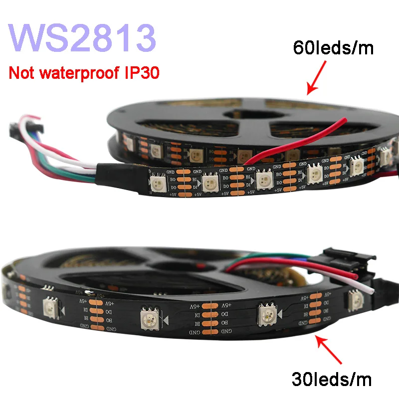 WS2813 led pikselių juostelės šviesos 5m/lot;Dual-signalas ;30/60 taškų/led/m,WS2812B Atnaujinti;DC5V,IP30/IP65/IP67,Juoda/Balta PCB 5