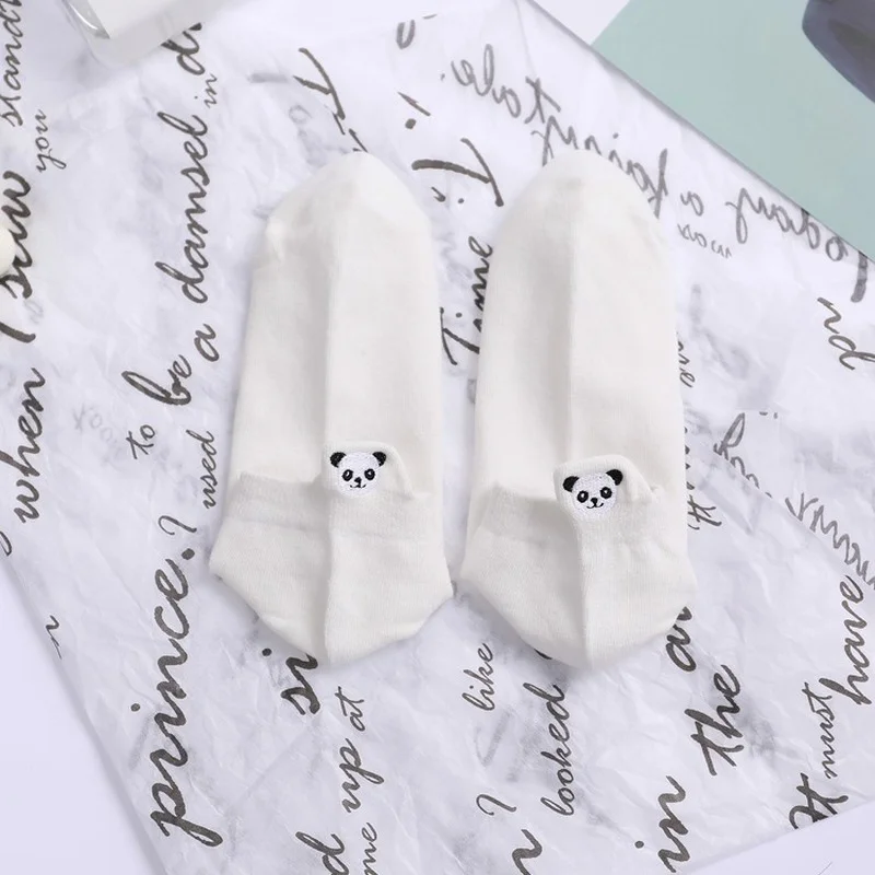 Kojinės moteriškos 3 poros Medvilnės Japonų stiliaus mielas panda Kawaii no-show kulkšnies Nematomas gyvūnų spausdinti moteriškos trumpos kojinės 5