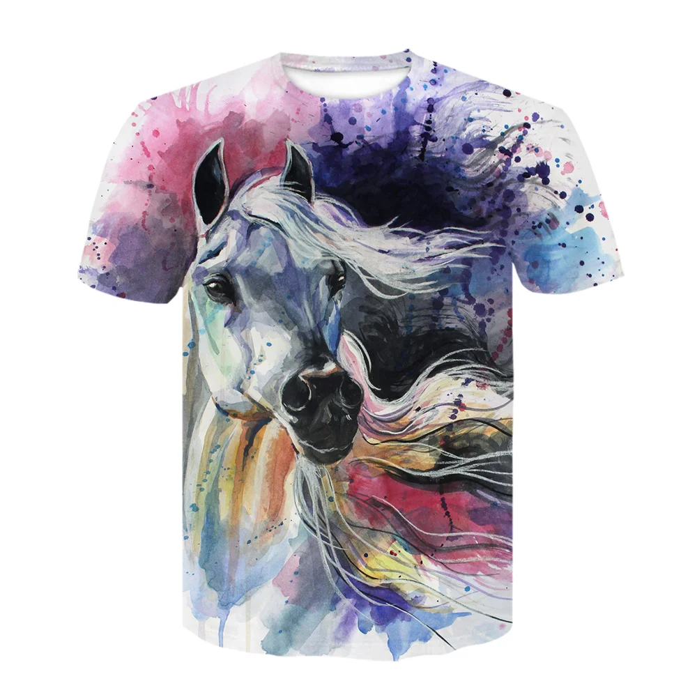 2021 Naujų Gyvūnų Arklių 3D Spausdinimo Harajuku T-Shirt Mados Atsitiktinis trumpomis Rankovėmis Berniukams, Trišakiai Viršūnes Streetwear Vaiko marškinėliai Drabužių 5