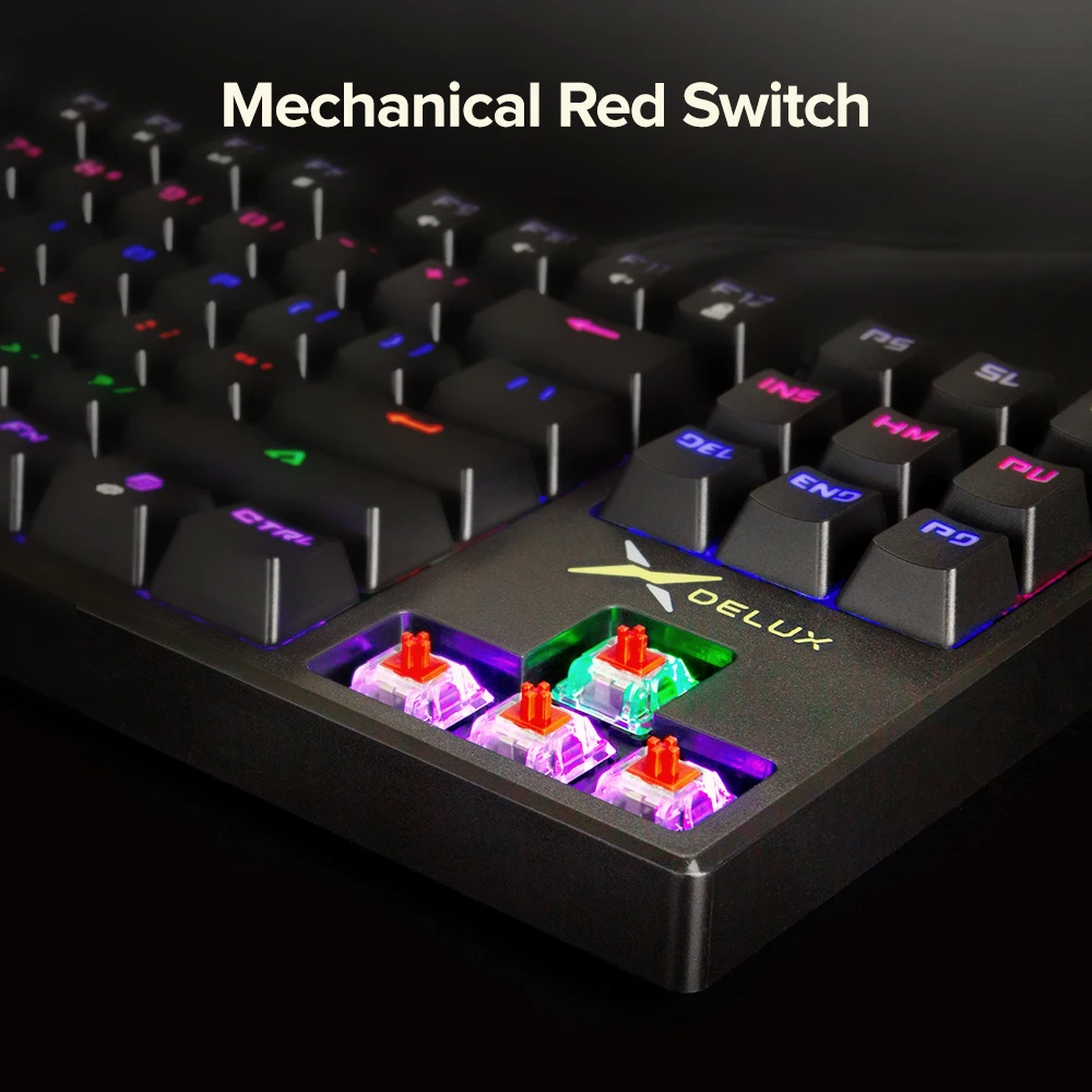 DELUX KM13UM Laidinio Mechaninė Žaidimų Klaviatūra 87 Klavišų Išdėstymas Programmble Programinės įrangos Raudonas Jungiklis RGB Apšvietimas PC Gamer Kompiuteris 5