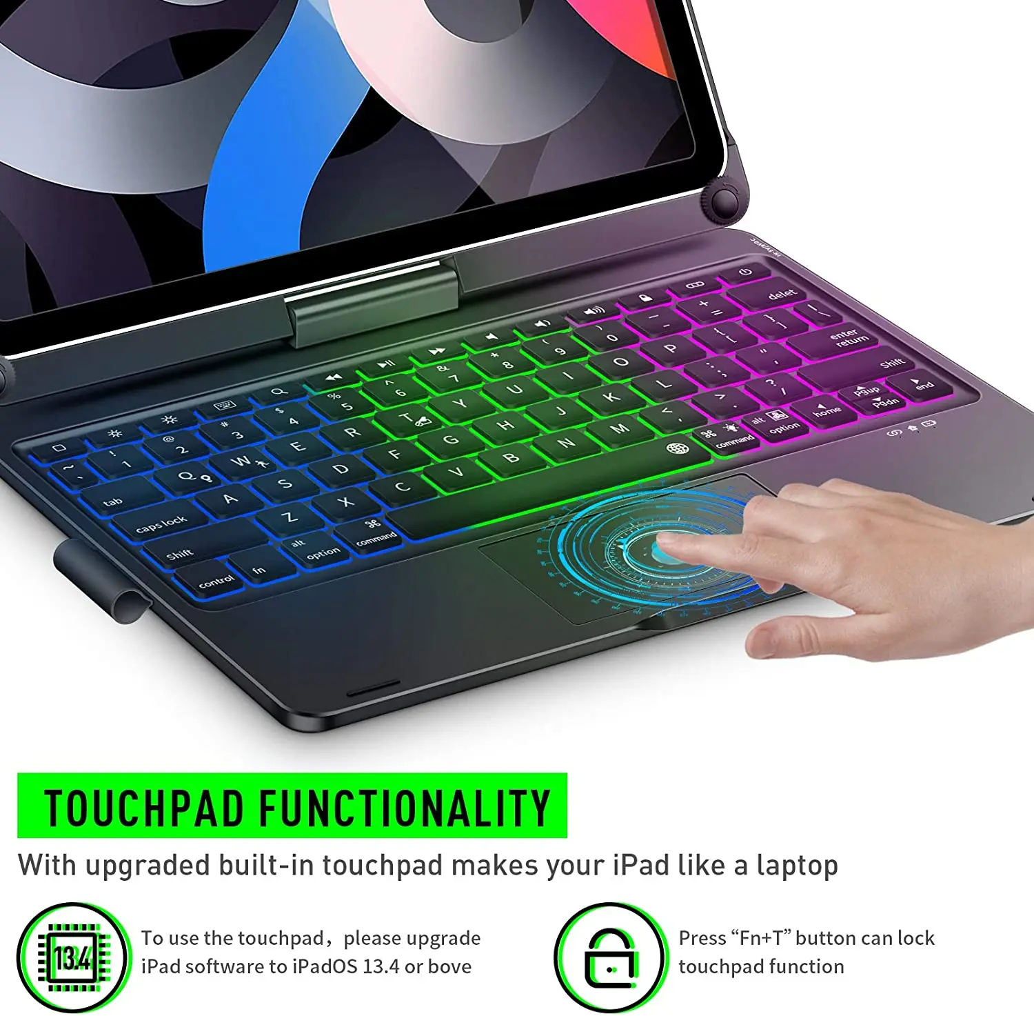 Magija Touchpad Klaviatūra iPad 10.9 11 2018 2020 360° Besisukantis Spalvos Apšvietimu Su Rašikliu Lizdą, pelės Manipuliatorių Apsauginis Dangtelis 5