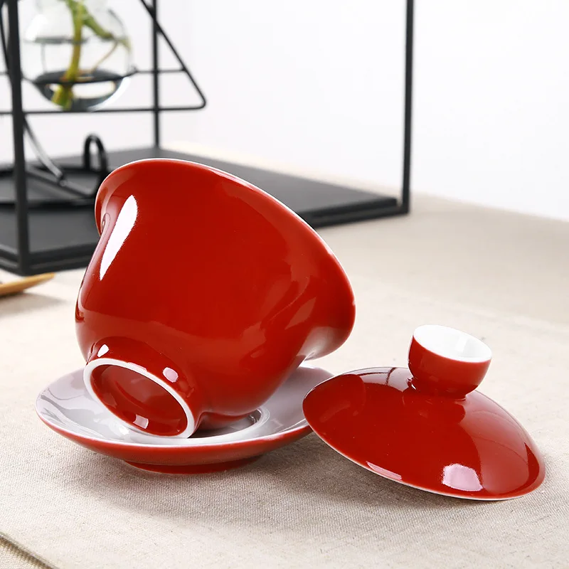 Indigo glazūra porceliano Arbatos Tureen taurės,Kinijos Raudonas viršelis dubenėlį porceliano puodą nustatyti kelionės Graži virdulys arbatos rinkinys gaiwan 180ml 5