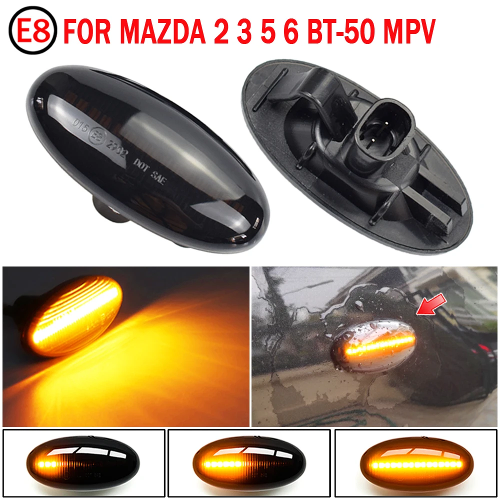 2vnt Dinaminis LED Šoninis Gabaritinis Žibintas Signalo Indikatorių Dėl Mazda 3 (BL) (2009-2013 m.) Eilės Posūkio Signalo Lemputė 5